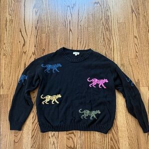 Eesome Black Sweater with Colorful Leopard Patterns